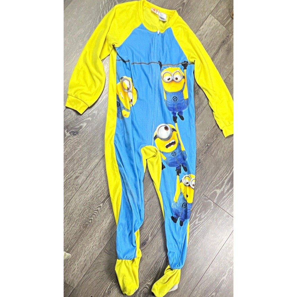 Despicable Me 2 Minion Boys Footed Fleece One Piece Pajamas Size 8 Blue Yellow